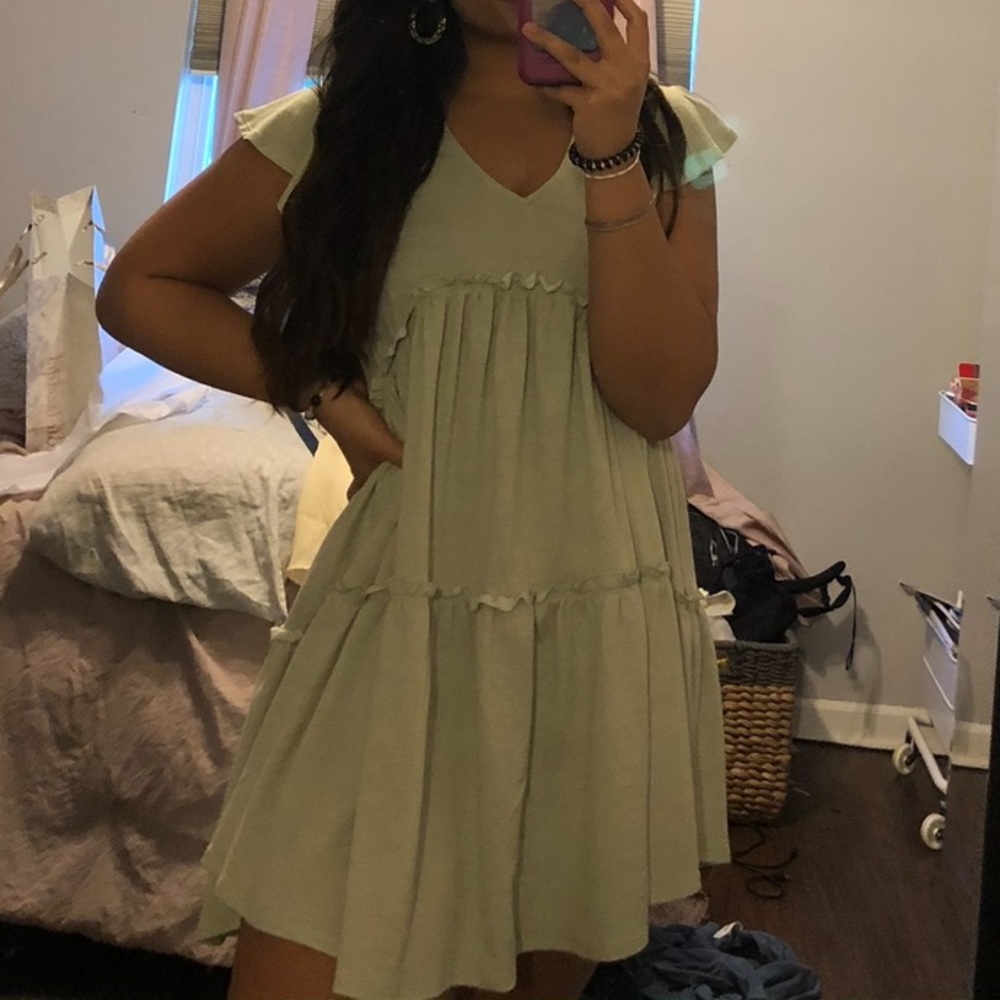 Altard State Olive ruffle babydoll dress